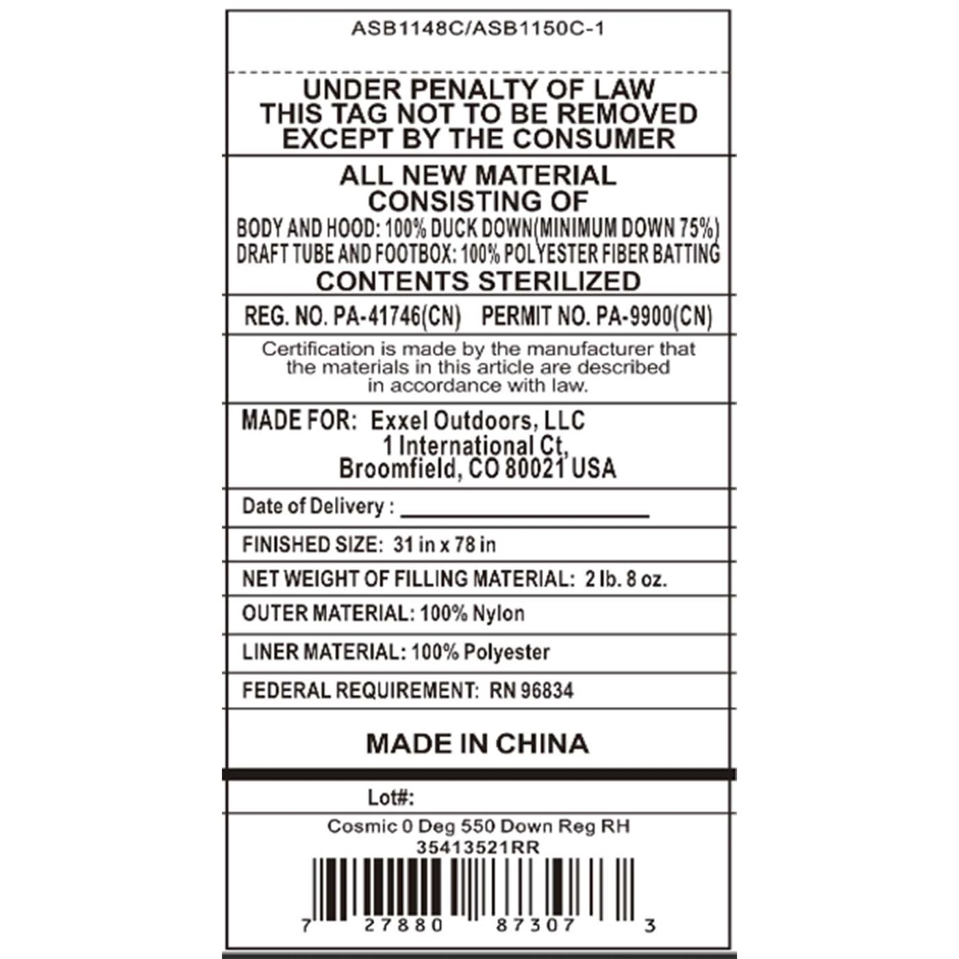 Kelty Cosmic 0 Deg 550 Down Sleeping Bag, Regular Size, Right-Hand 6 Kelty Cosmic 0 Deg 550 Down Sleeping Bag, Regular Size, Right-Hand - Image 6