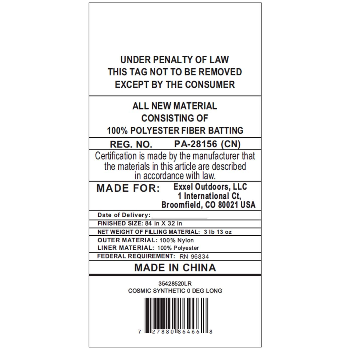 Kelty Cosmic Synthetic 0 Deg Sleeping Bag - Long 6 Kelty Cosmic Synthetic 0 Deg Sleeping Bag - Long - Image 6