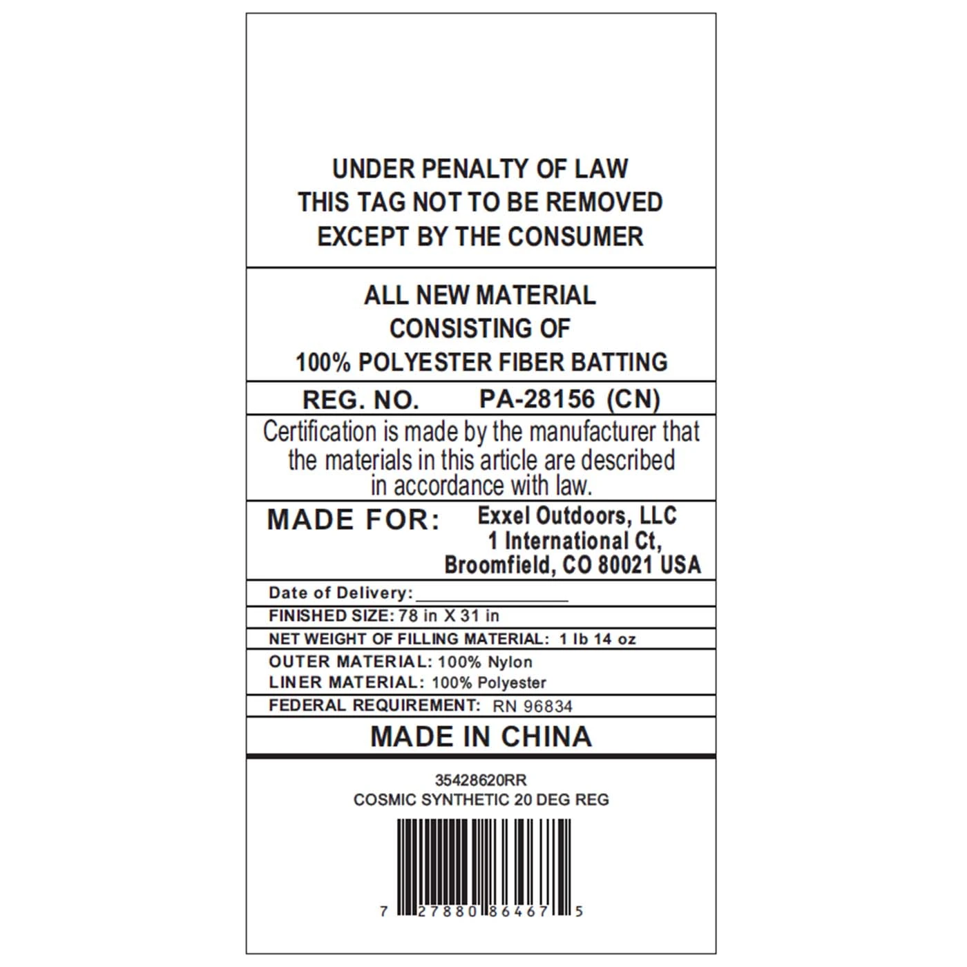 Kelty Cosmic Synthetic 20 Deg Sleeping Bag - Regular 6 Kelty Cosmic Synthetic 20 Deg Sleeping Bag - Regular - Image 6