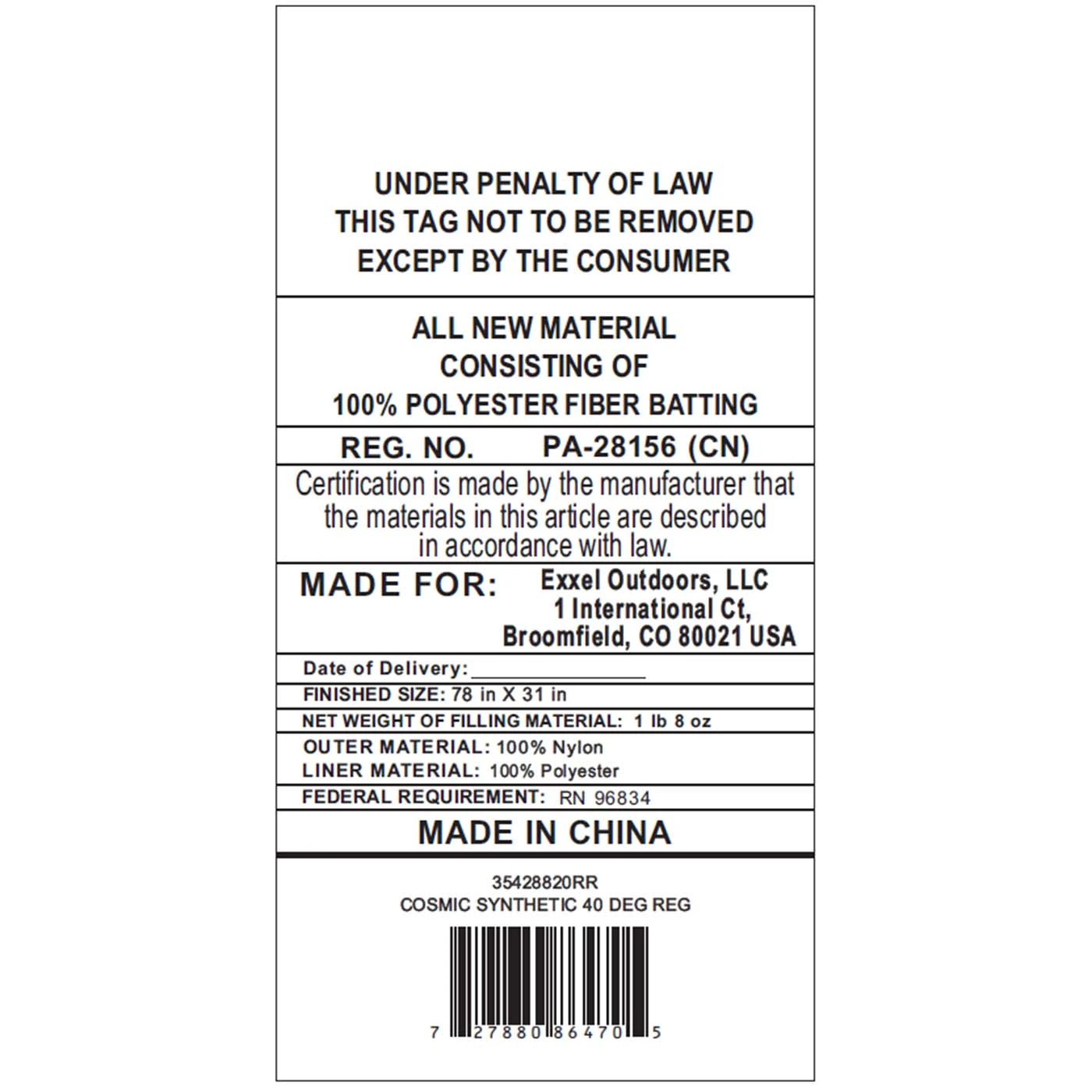 Kelty Cosmic Synthetic 40 Deg Sleeping Bag - Regular 6 Kelty Cosmic Synthetic 40 Deg Sleeping Bag - Regular - Image 6