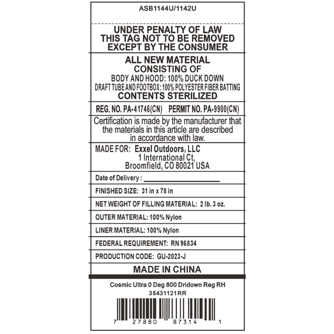 Kelty Cosmic Ultra 0 Deg 800 DriDown Sleeping Bag, Regular Size, Right-Hand 6 Kelty Cosmic Ultra 0 Deg 800 DriDown Sleeping Bag, Regular Size, Right-Hand - Image 6