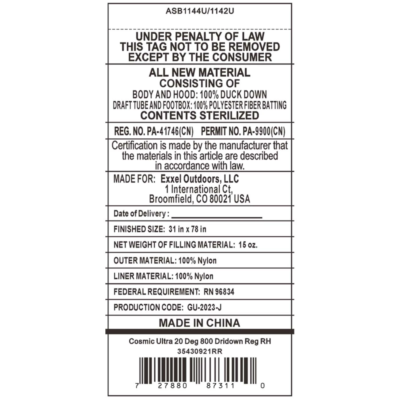 Kelty Cosmic Ultra 20 Deg 800 DriDown Sleeping Bag, Regular Size, Right-Hand 6 Kelty Cosmic Ultra 20 Deg 800 DriDown Sleeping Bag, Regular Size, Right-Hand - Image 6