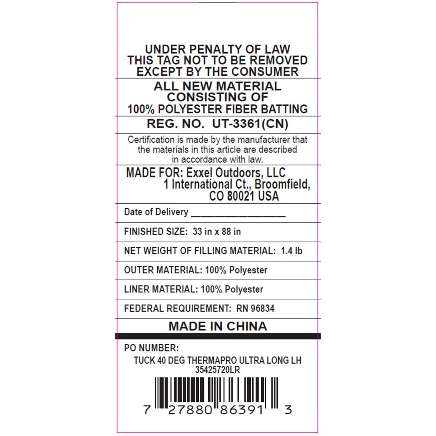 Kelty Tuck 40 Deg Thermapro Ultra Sleeping Bag, Long Size, Left-Hand 6 Kelty Tuck 40 Deg Thermapro Ultra Sleeping Bag, Long Size, Left-Hand - Image 6