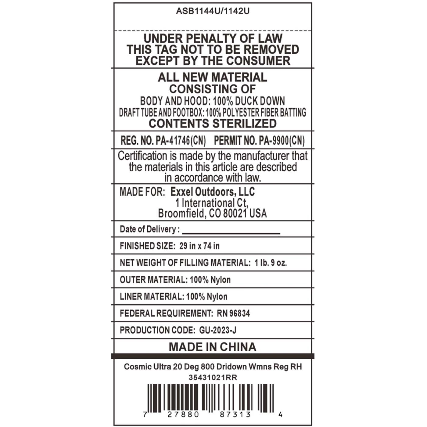 Kelty Womens Cosmic Ultra 20 Deg 800 DriDown Sleeping Bag, Regular Size, Right-Hand 5 Kelty Womens Cosmic Ultra 20 Deg 800 DriDown Sleeping Bag, Regular Size, Right-Hand - Image 5