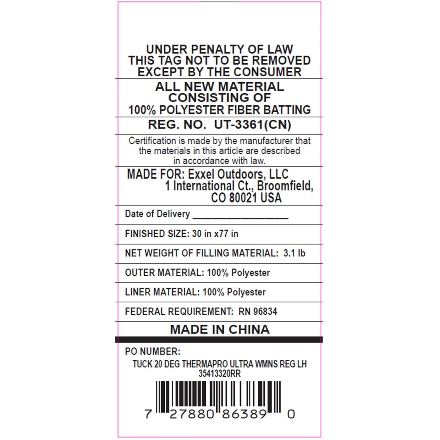 Kelty Womens Tuck 20 Deg Thermapro Ultra Sleeping Bag, Regular Size, Left-Hand 6 Kelty Womens Tuck 20 Deg Thermapro Ultra Sleeping Bag, Regular Size, Left-Hand - Image 6